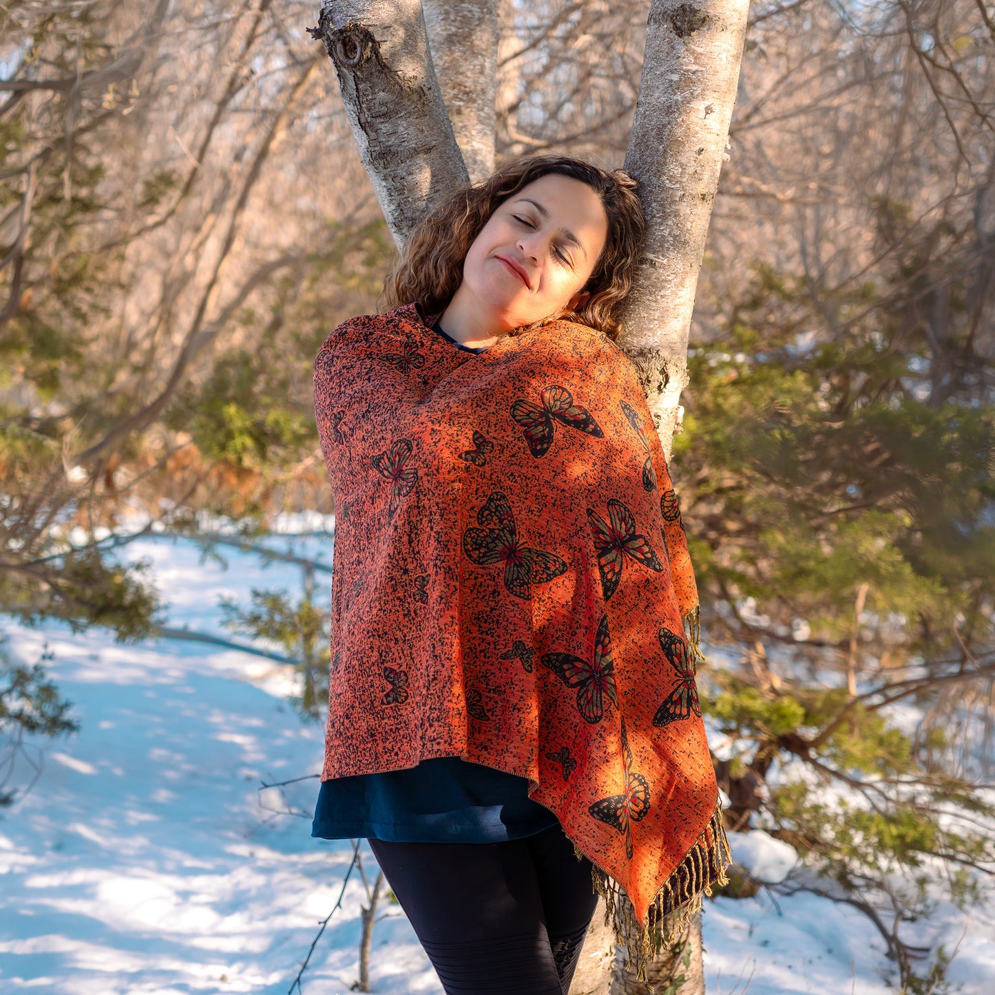 burnt orange monarch butterfly shawl reversible elegant women wrap
