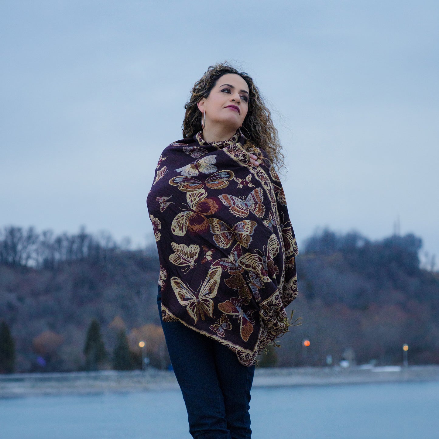 elegant brown butterfly shawl mexican handmade reversible wrap