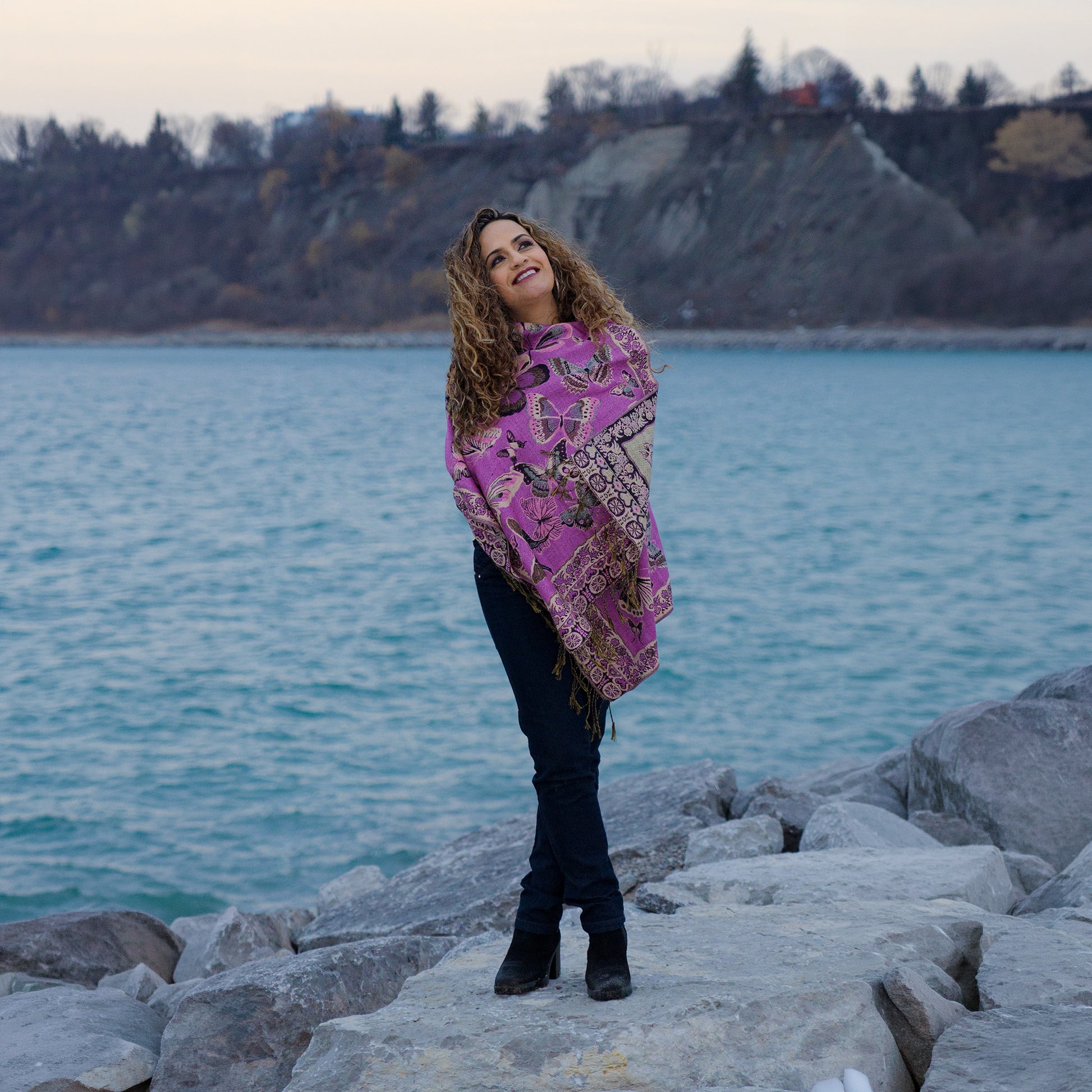 monarch butterfly purple shawl handmade mexico