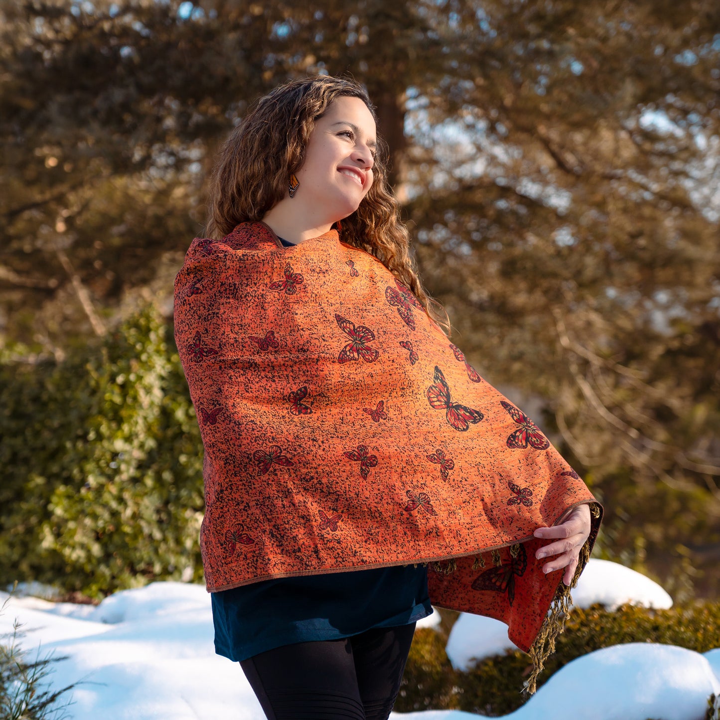 orange shawl women fashion butterfly design warm elegant wrap