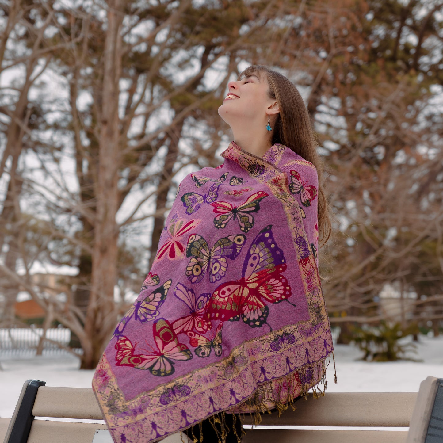 purple butterfly shawl for women in winter Canada with elegant butterfly design