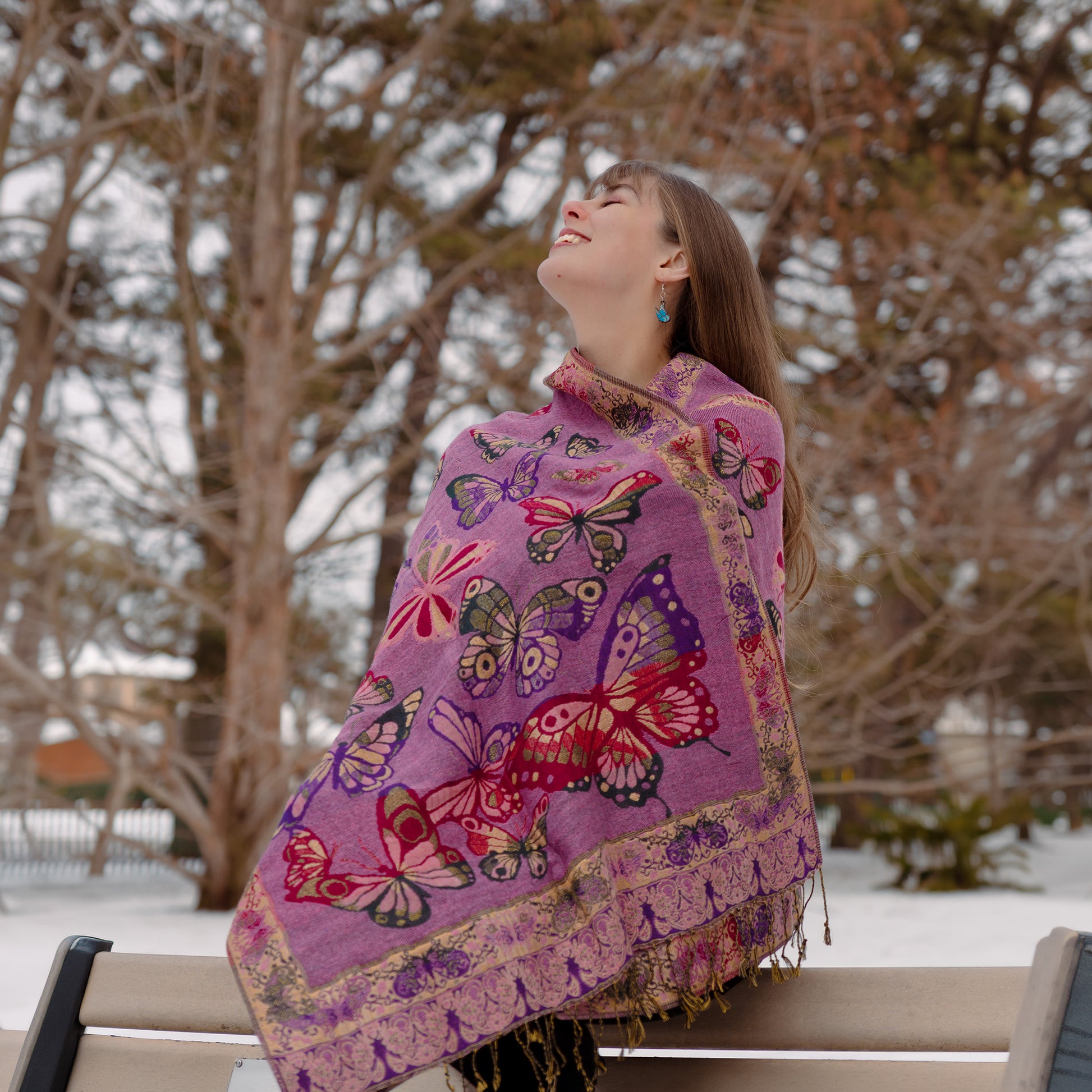 purple butterfly shawl for women in winter Canada with elegant butterfly design