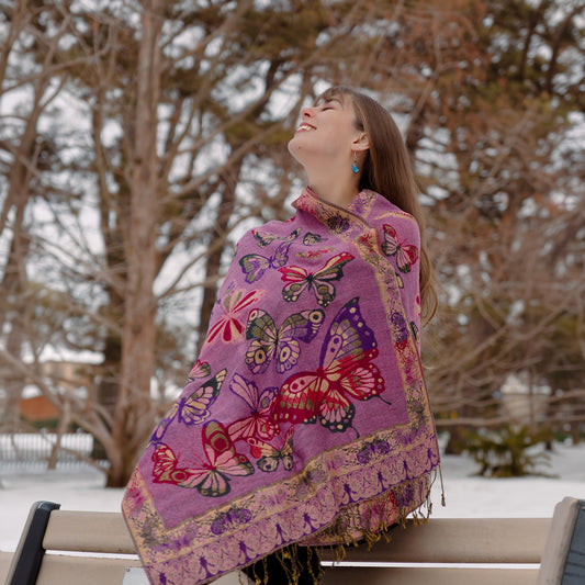 purple butterfly shawl for women in winter Canada with elegant butterfly design