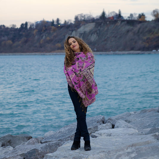 purple monarch butterfly shawl reversible artisan wrap canada