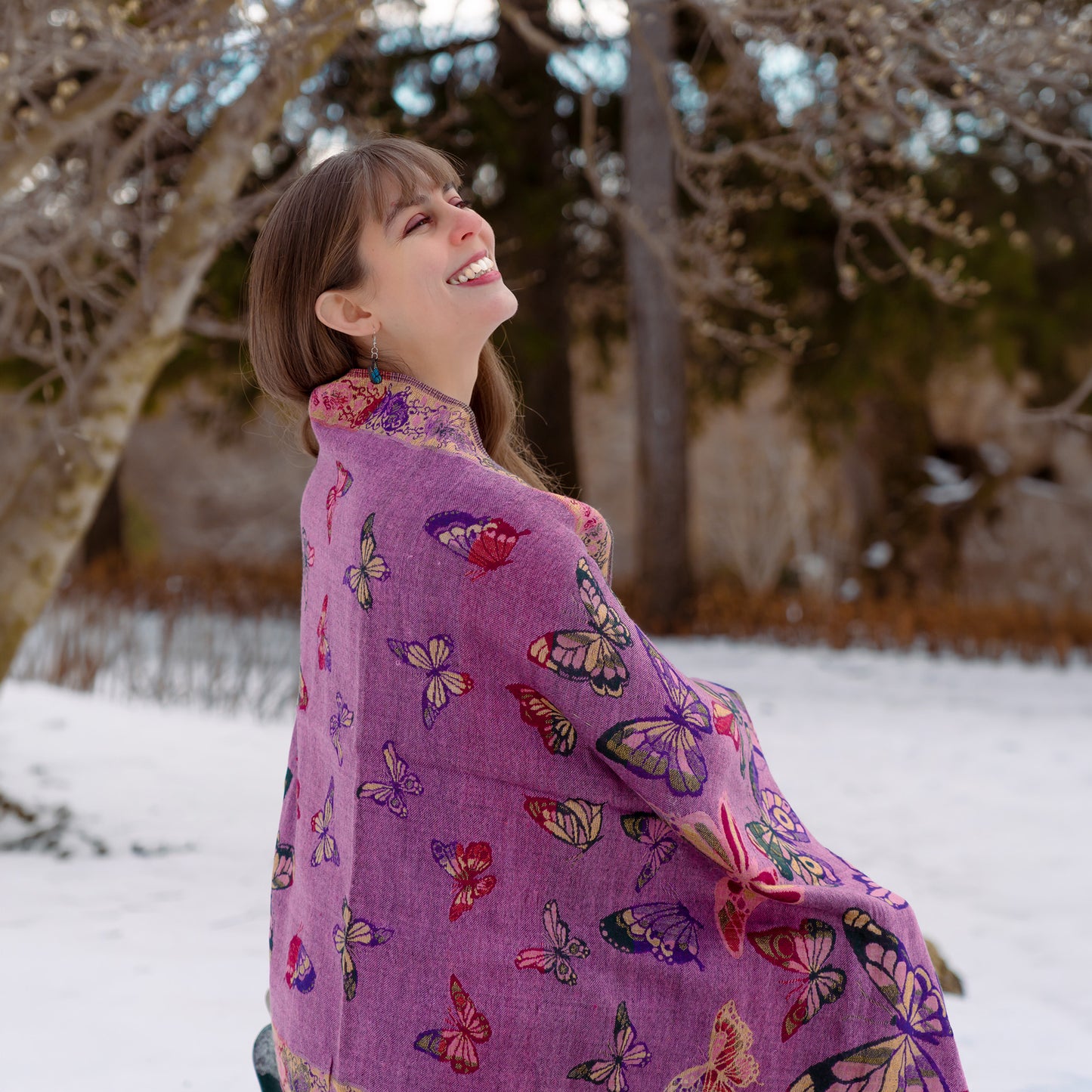 purple shawl women fashion butterfly pattern soft warm wrap