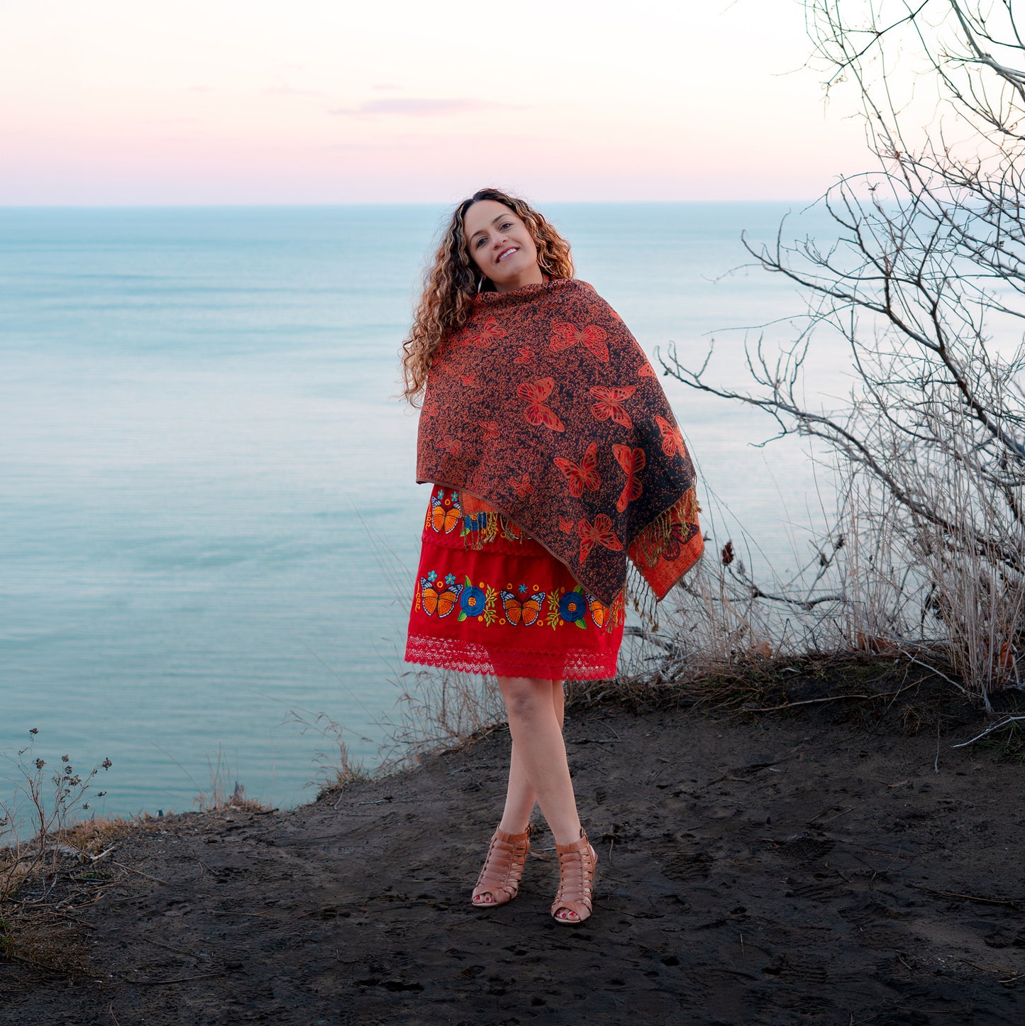 red butterfly shawl for women Canada elegant wrap with monarch design