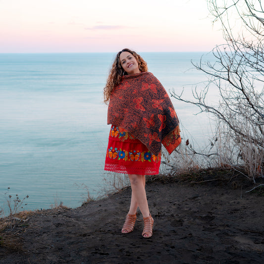 red butterfly shawl for women Canada elegant wrap with monarch design